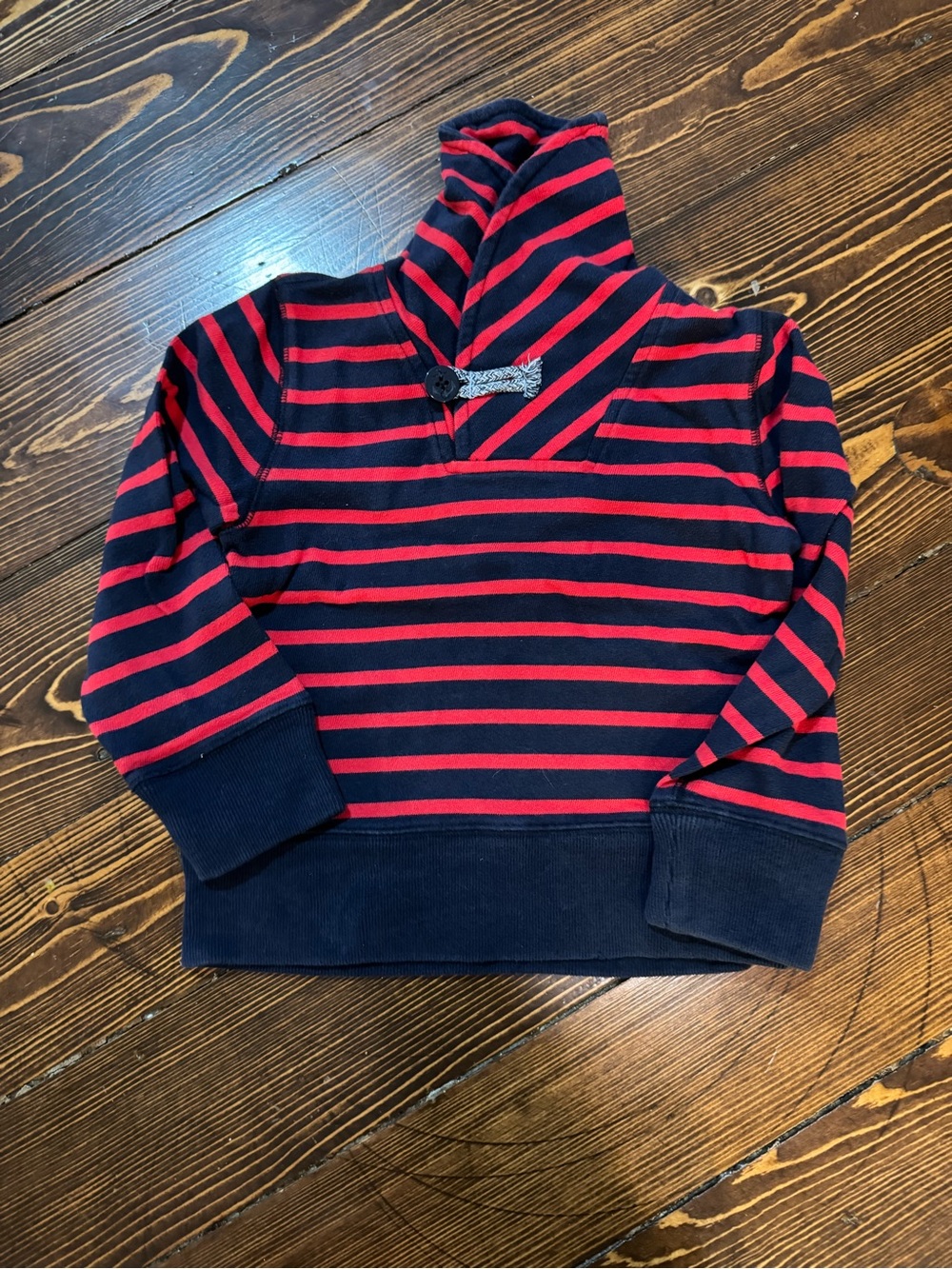 Crewcuts Red and Navy Striped Shall Collar Pullover